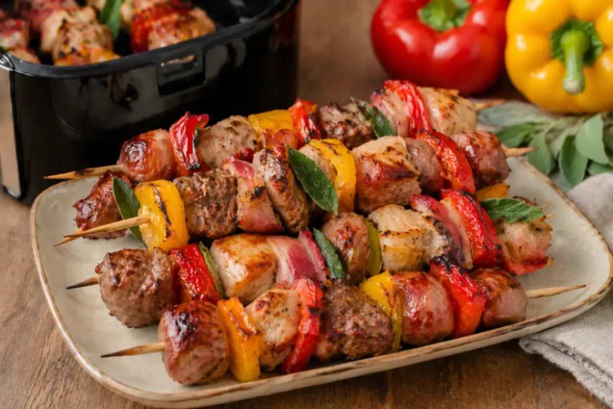 Spiedini di carne in friggitrice ad aria: croccanti fuori e morbidi dentro in pochi minuti