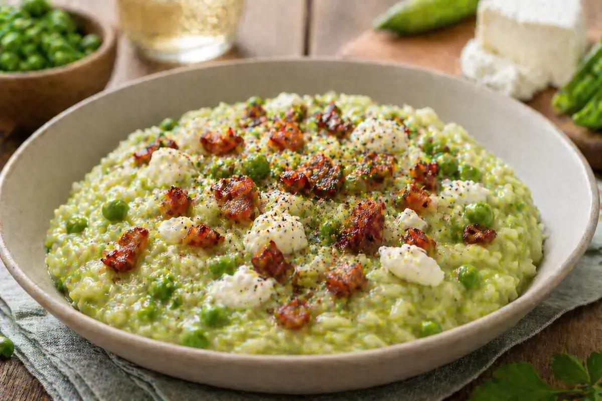 Risotto piselli, crescenza e pancetta croccante: cremoso e pronto a conquistare