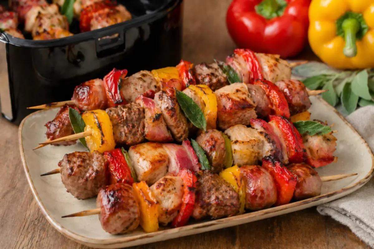 Spiedini di carne in friggitrice ad aria: croccanti fuori e morbidi dentro in pochi minuti