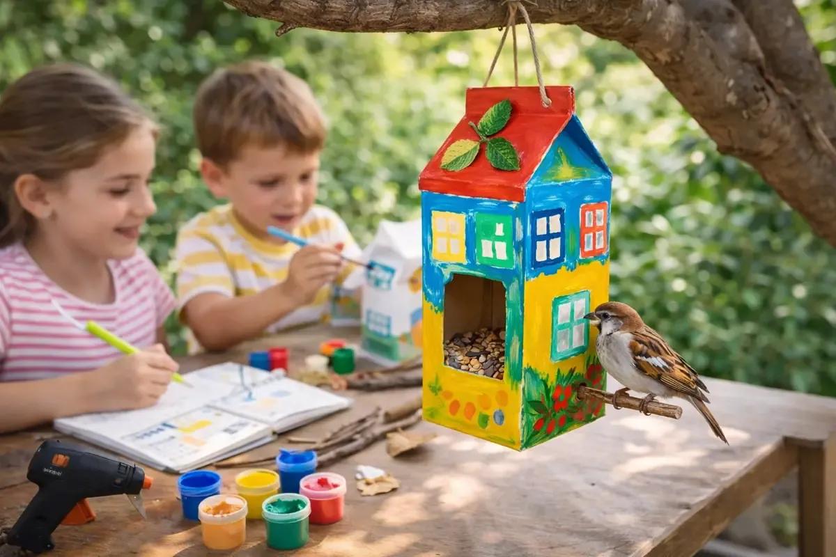 Con il Tetrapak nasce una mangiatoia per uccellini: il fai da te semplice da fare con i bambini