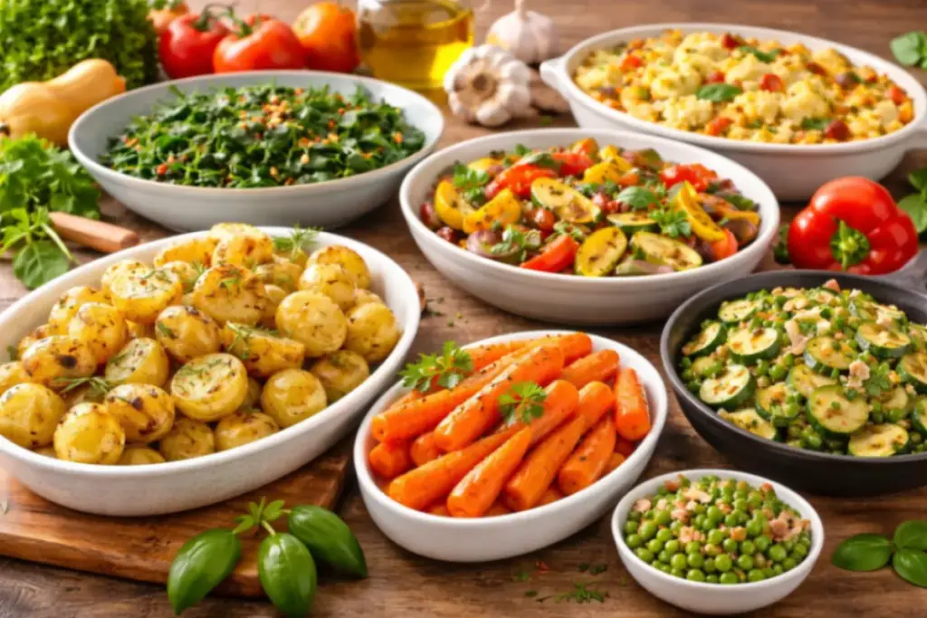 Contorni assortiti su tavola rustica