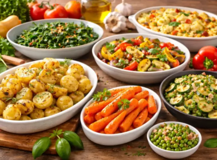 Contorni assortiti su tavola rustica