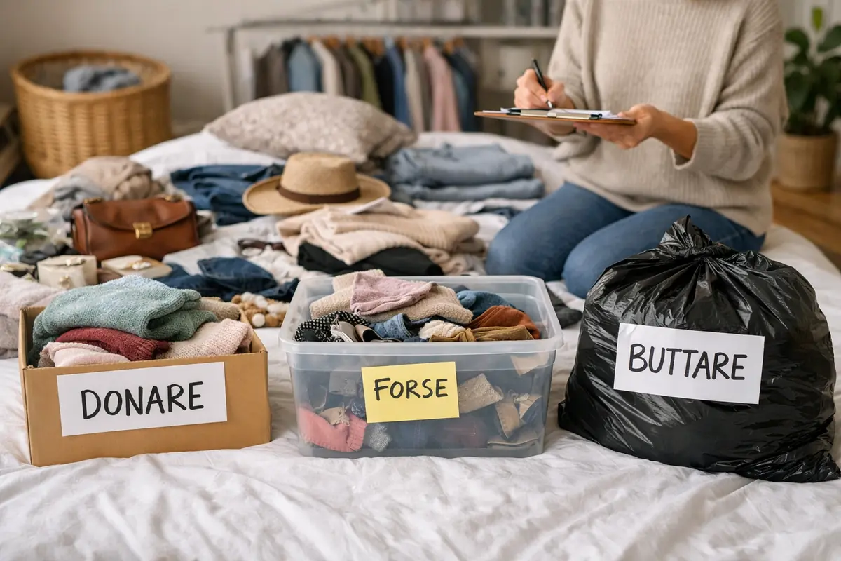 Decluttering con tre scatole etichettate