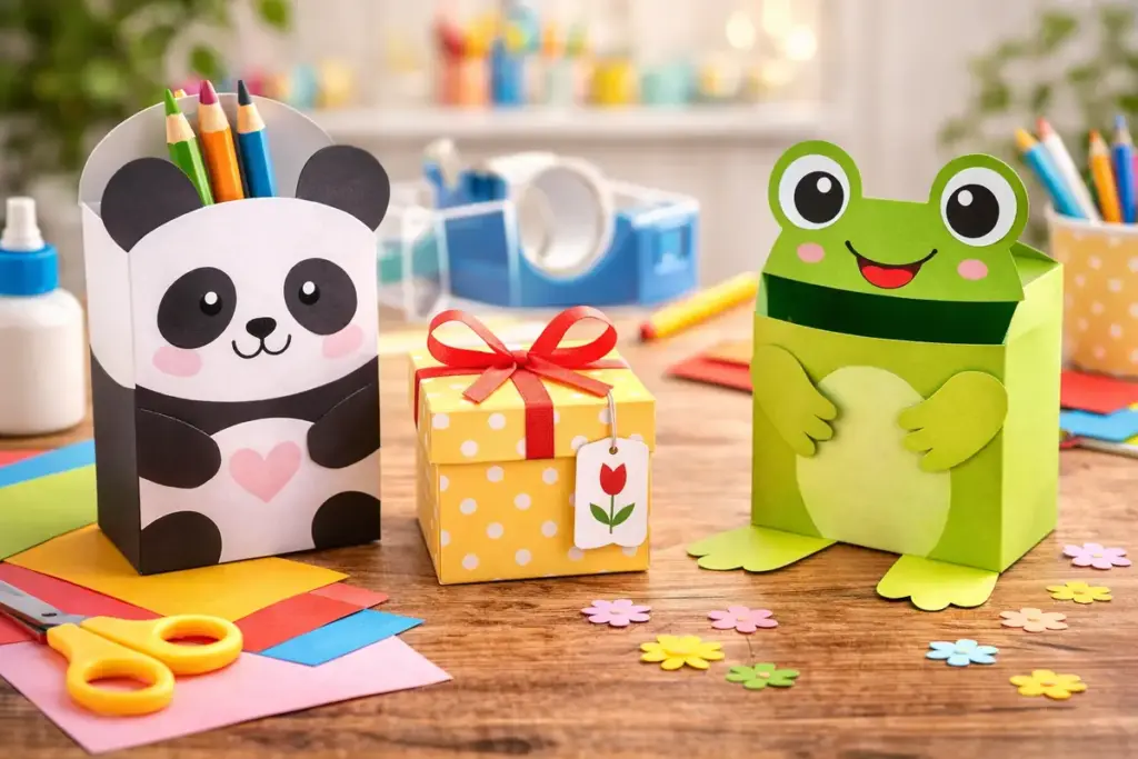 Scatole di carta artigianali colorate