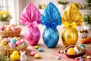 Uova di Pasqua colorate su tavolo